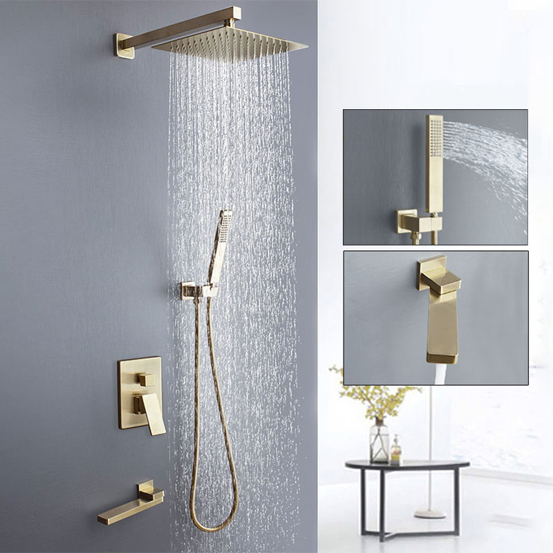 Home Bathroom Faucets - Concealed Brushed Gold Shower Set Bathroom