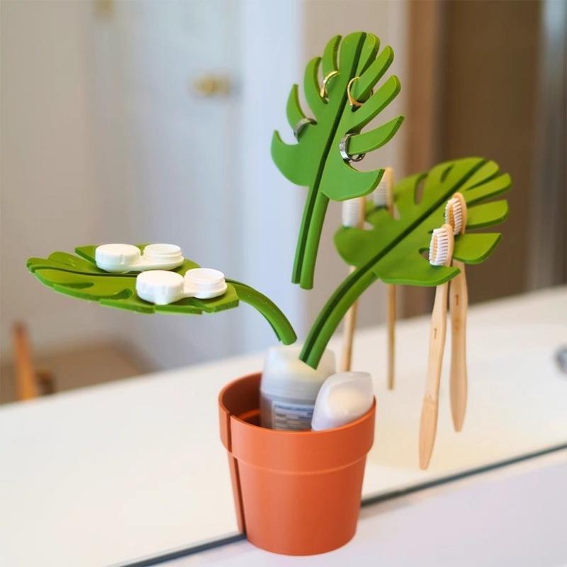 Home Bathroom Model - 【Nice】Mirror Monstera Bathroom Organizer Mirror Jewelry