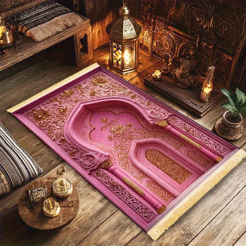 Home Bathroom Carpet - VIKAMA Pink Gold Arches Worship Carpet