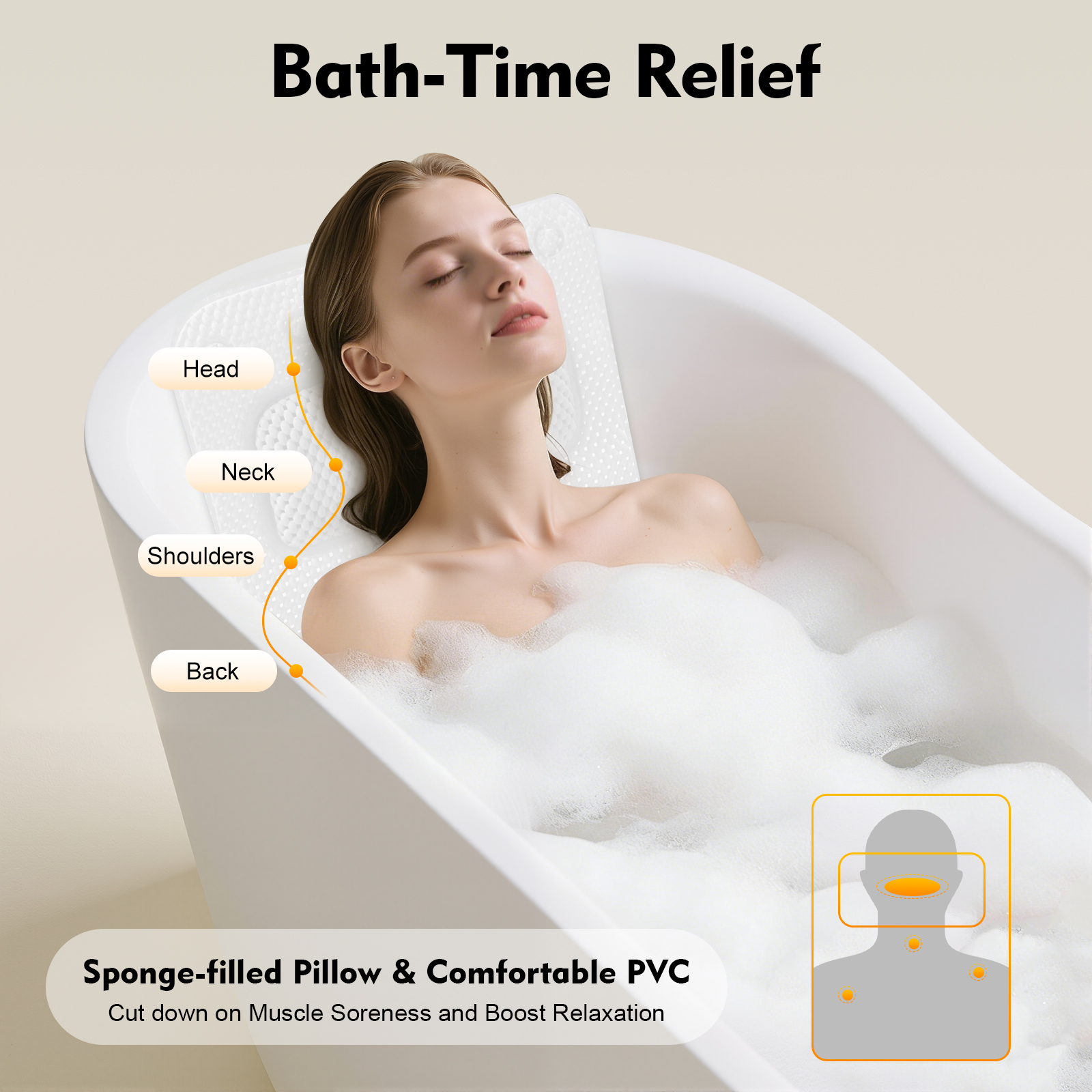 Home Bathroom Spa - Bathtub Mat with Pillow, PVC Foaming