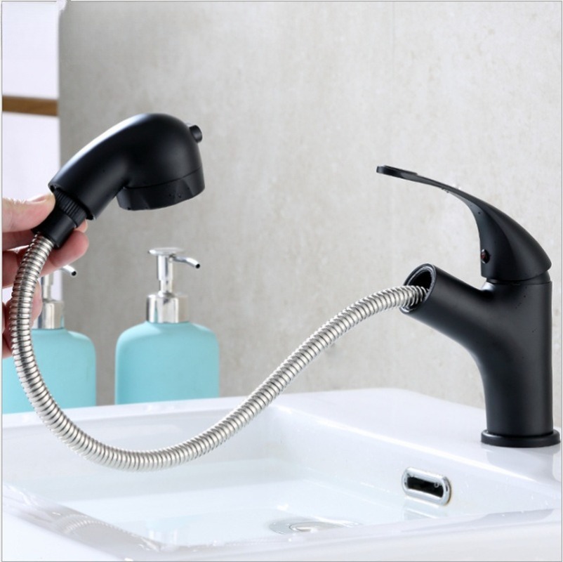 Home Bathroom Faucets - Baked Black Pull Hot and Cold