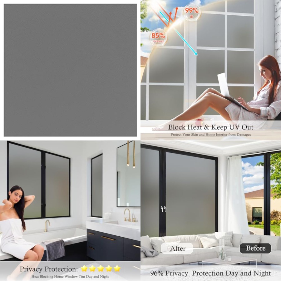 Home Bathroom Window Tint - Window Privacy Film Frosted Glass Static