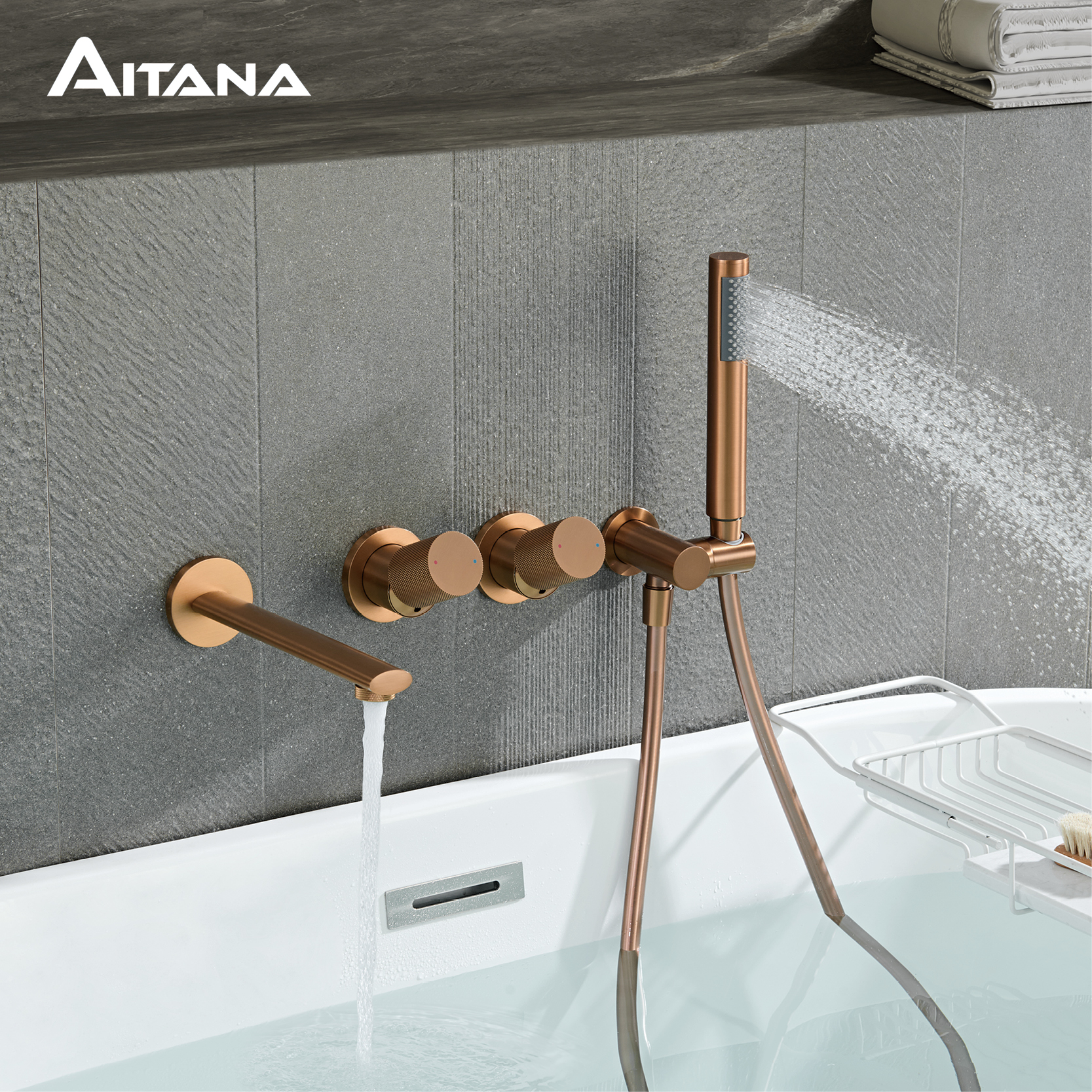 Home Bathroom Faucets - AITANA luxury Rose Gold Brass Wall