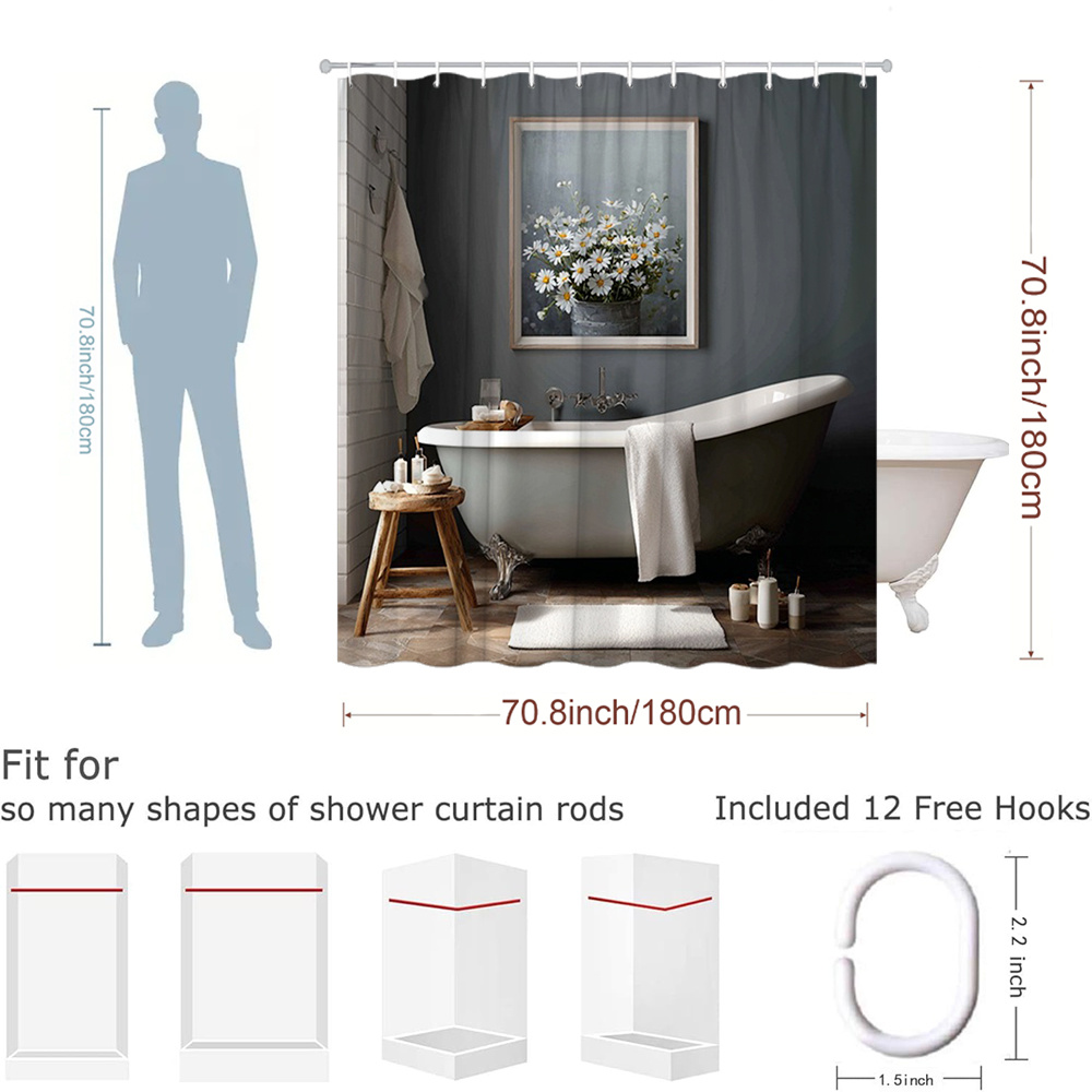Waterproof Shower Curtain Gray - Home Bathroom Spa avis et prix