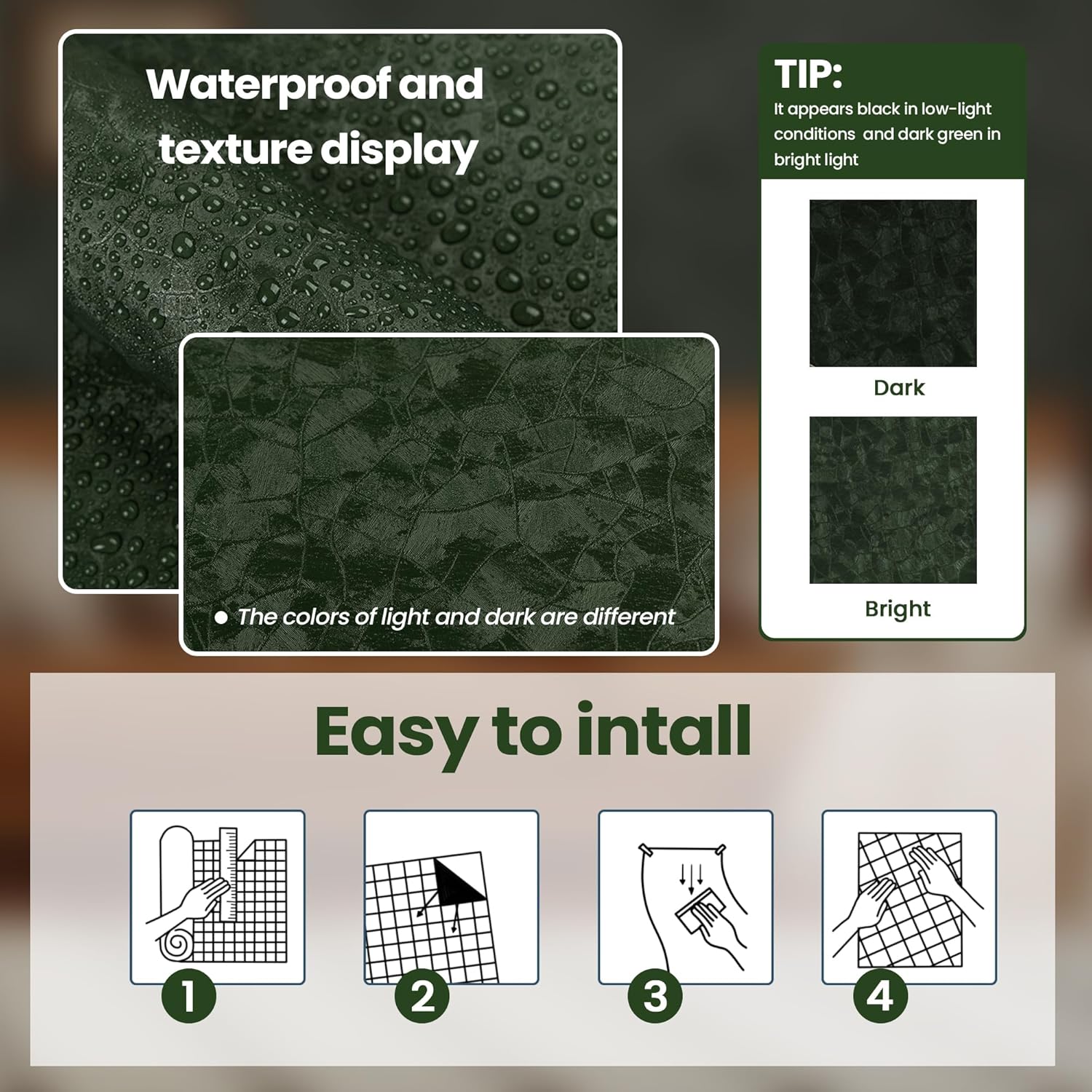 Dark Green Peel and Stick Wall - Home Bathroom Images avis et prix