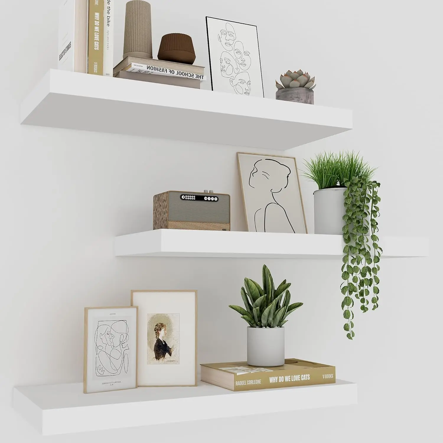 Set of 3 White Floating Shelve - Home Bathroom Images avis et prix