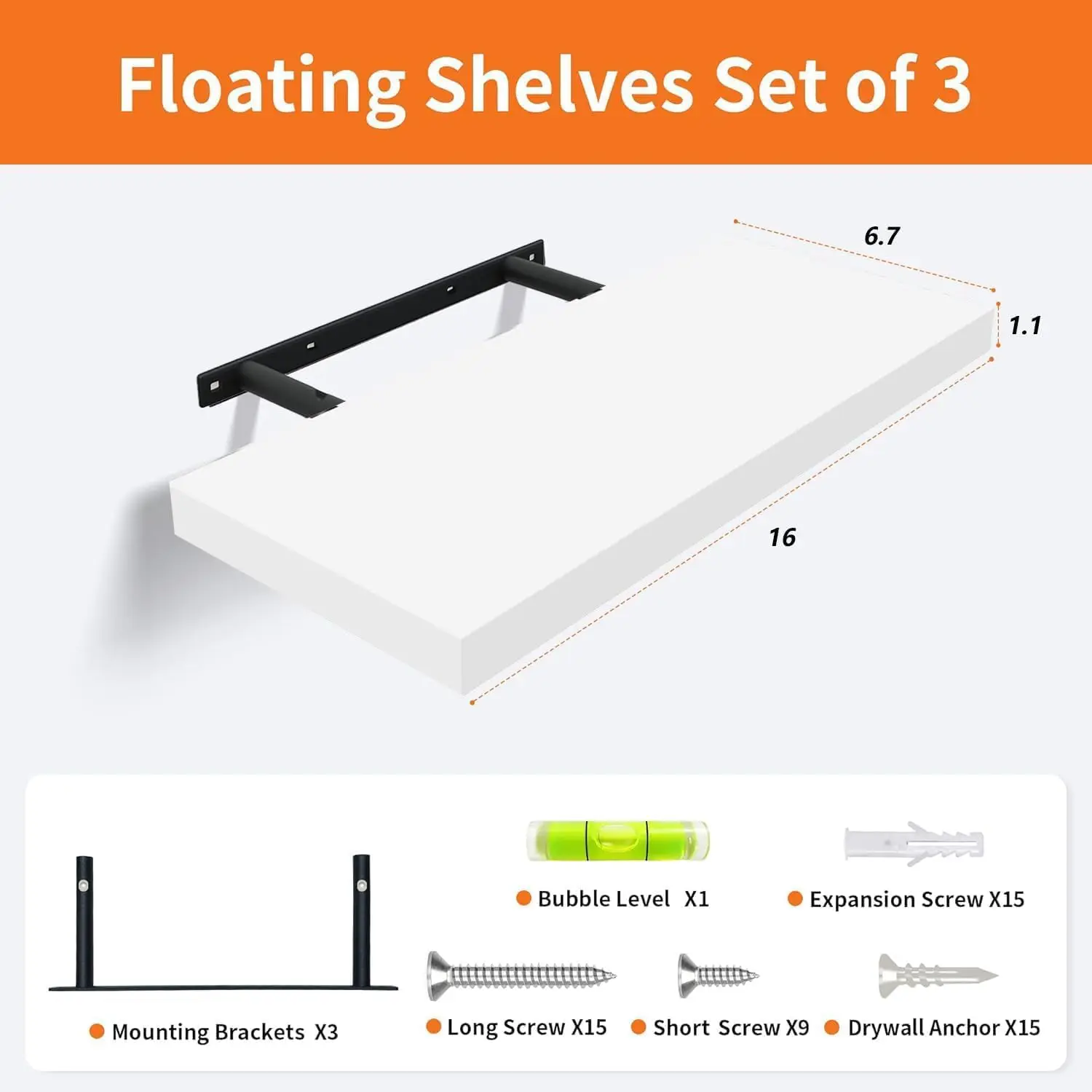 Set of 3 White Floating Shelve - Home Bathroom Images avis et prix